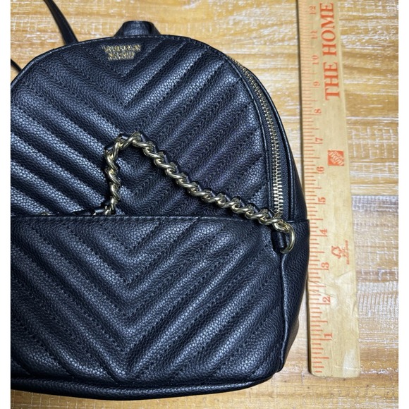 VICTORIA'S SECRET Embellished Gold Chain Small City Mini Backpack Black - Picture 7 of 7